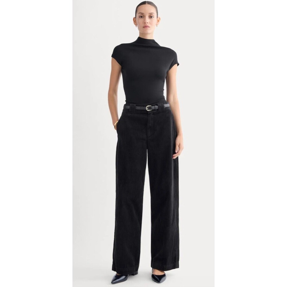 Everlane Size 10 Wide Leg Wide Wale Organic Cotton Corduroy Black Trouser NWOT